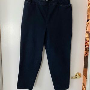 Stretch dark wash denim jeans. Pull on. Excellent condition.